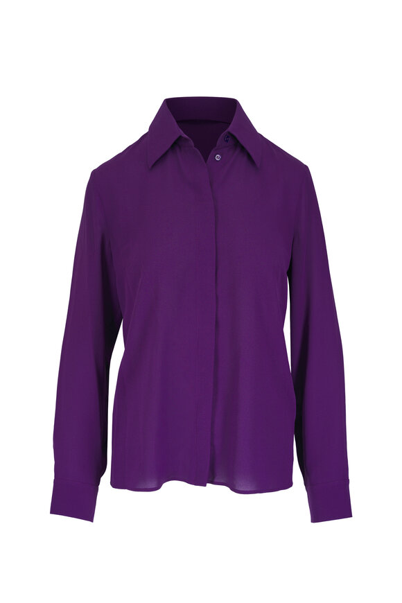 Michael Kors Collection Hansen Amethyst Silk Button Front Blouse - view 1