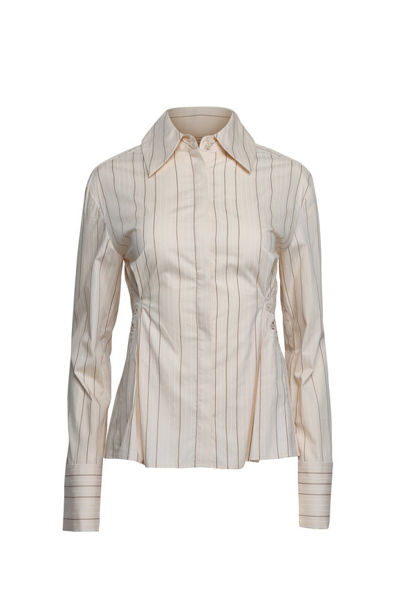 Clea Abi Praline Stripe Embroidered Shirt