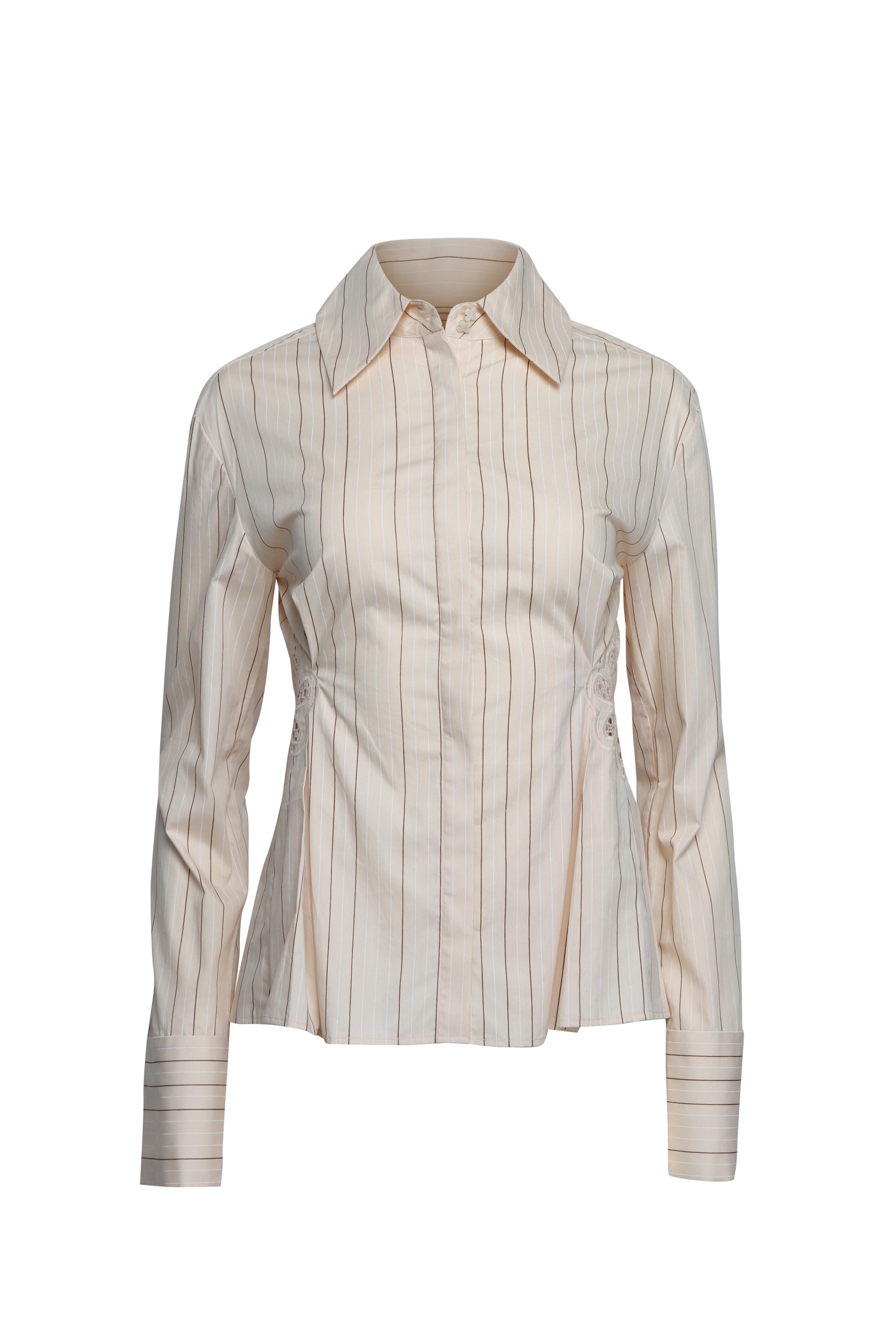 Clea - Abi Praline Stripe Embroidered Shirt