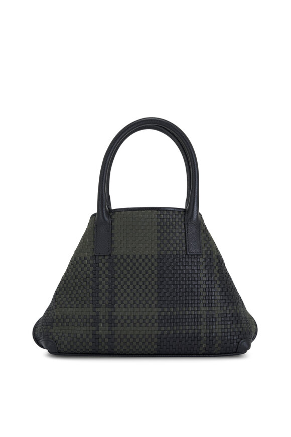 Akris - Small Ai Olive & Black Woven Leather Plaid Tote