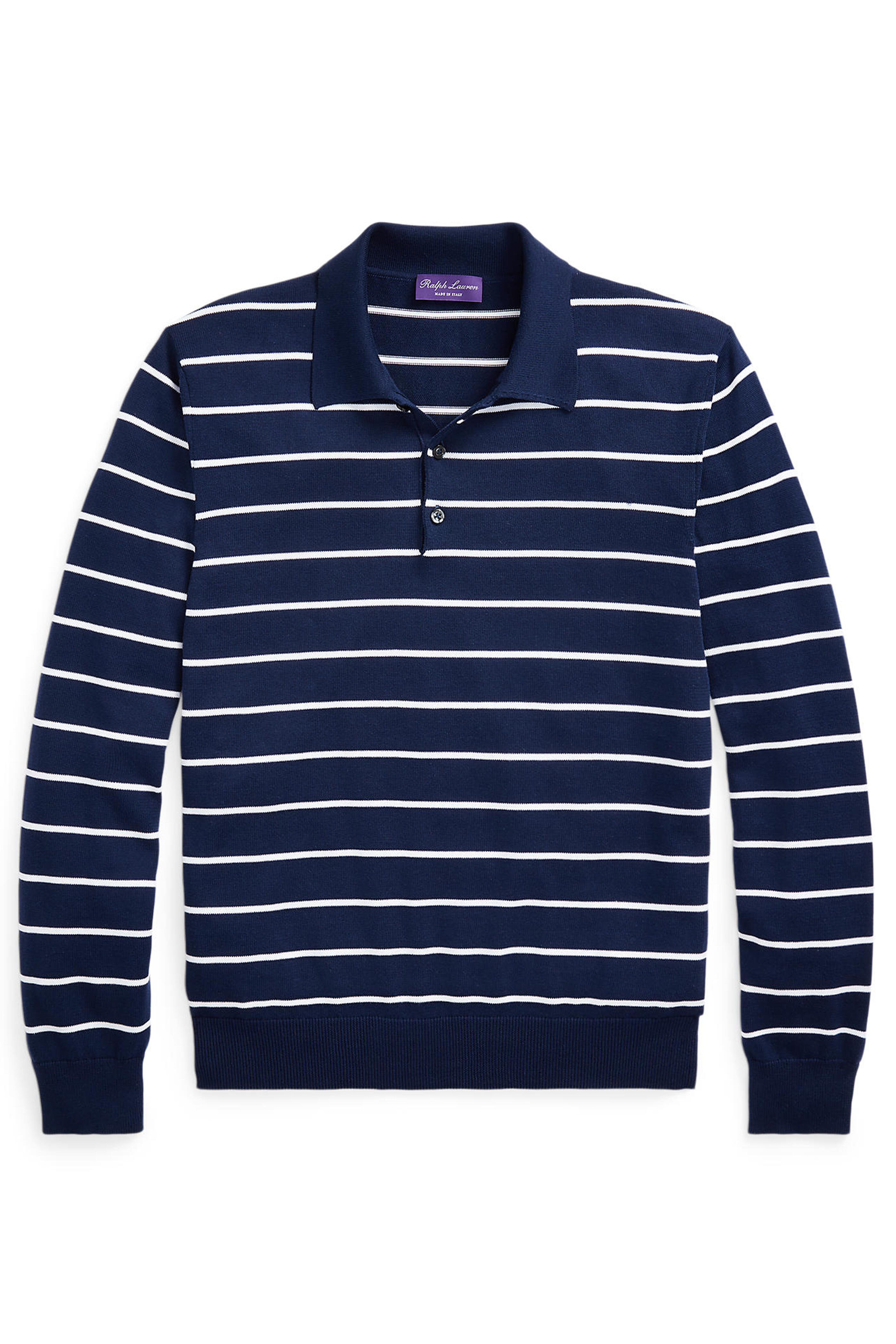 Ralph Lauren Purple Label - Navy & White Striped Cotton Polo