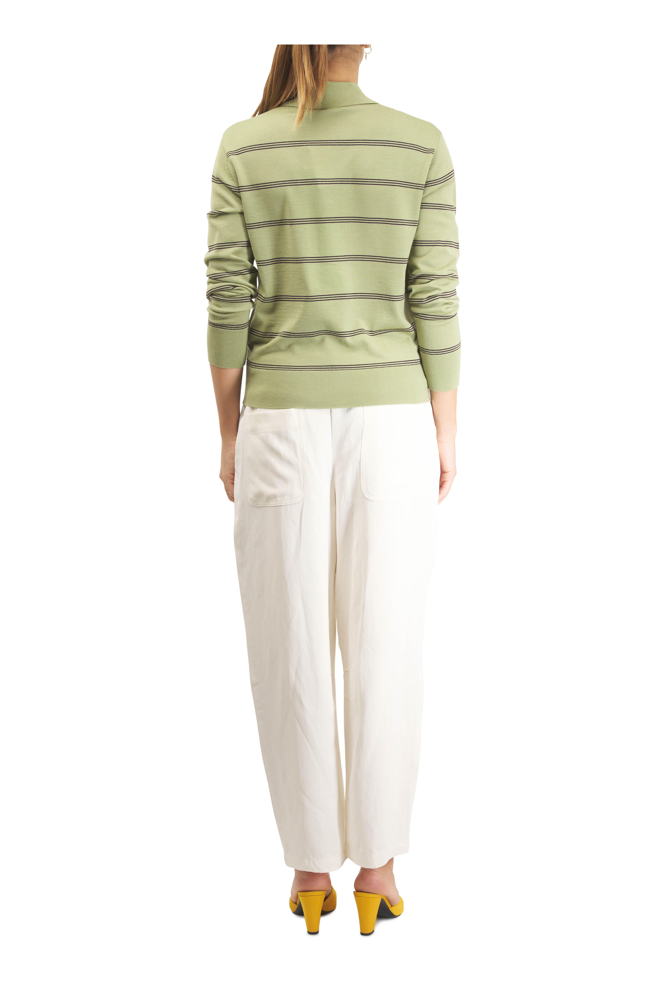 Dries Van Noten - Tuno Olive Stripe Wool Collared Sweater