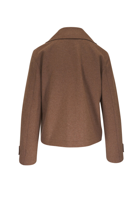 Harris Wharf - Brown Cropped Cashmere Flannel Peacoat 