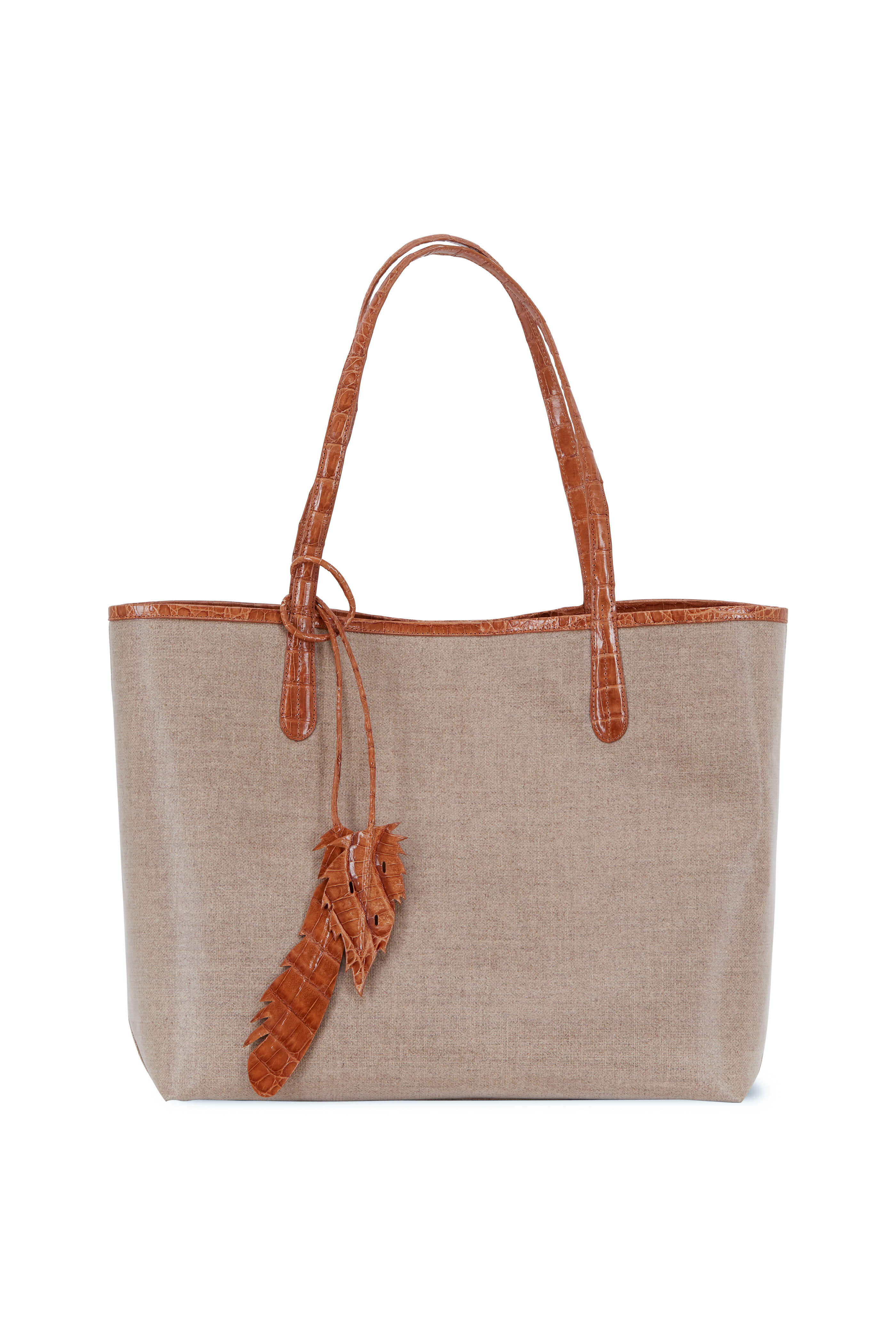 Nancy Gonzalez - Erica Cognac Coated Linen & Crocodile Tote