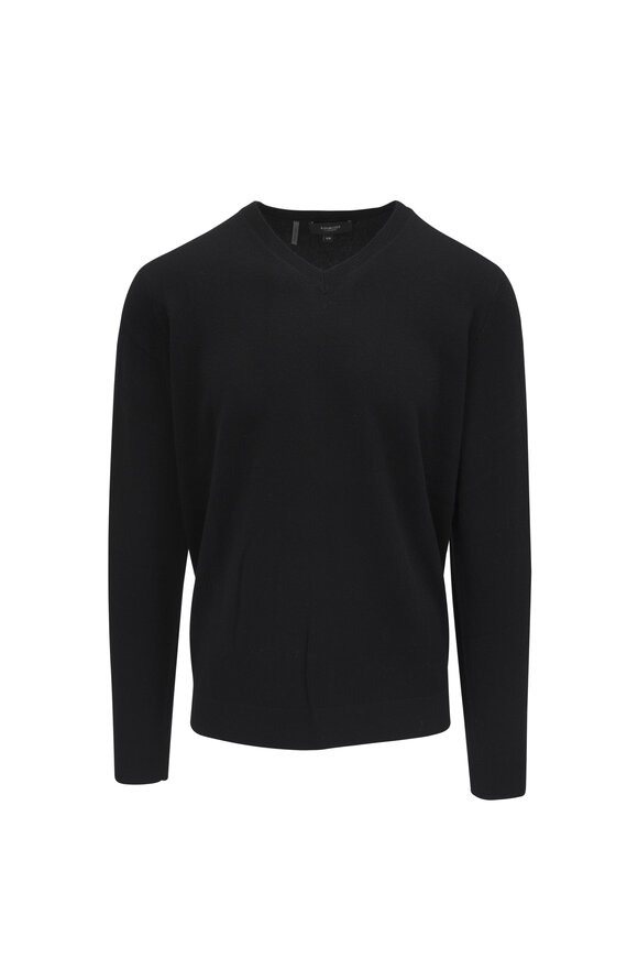 Kinross Black Cashmere V-Neck Pullover