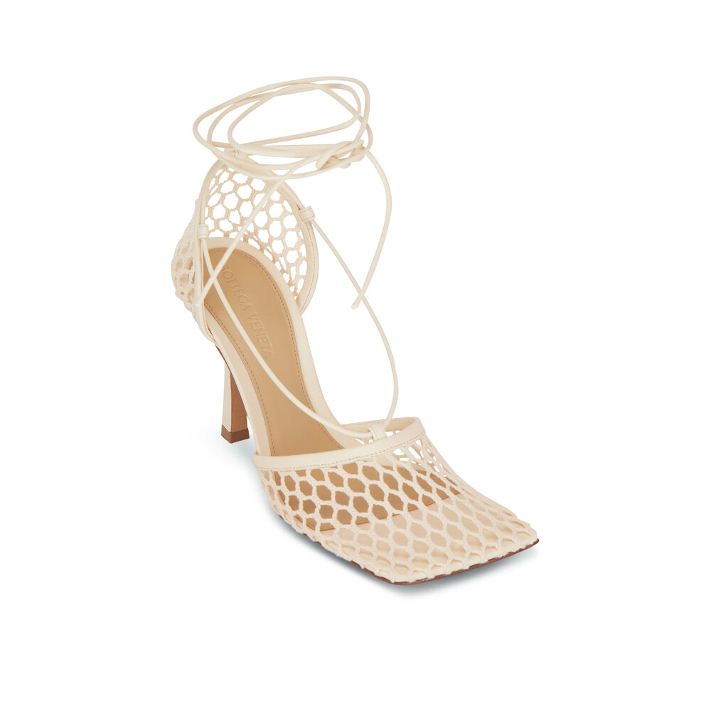 Bottega Veneta - Web Toile Beige Mesh Sandal, 90mm