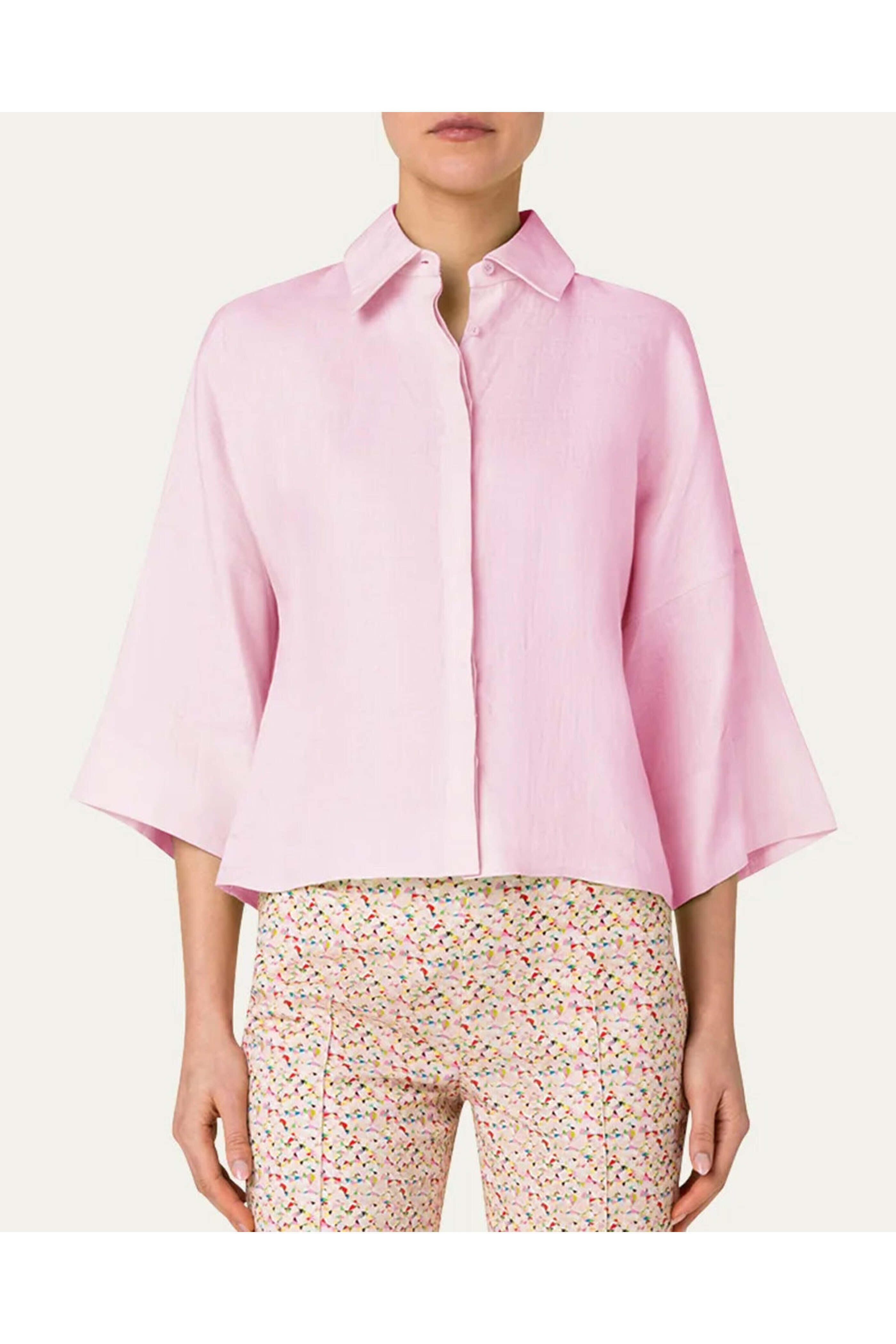 Akris Punto - Pink Linen Crop Shirt
