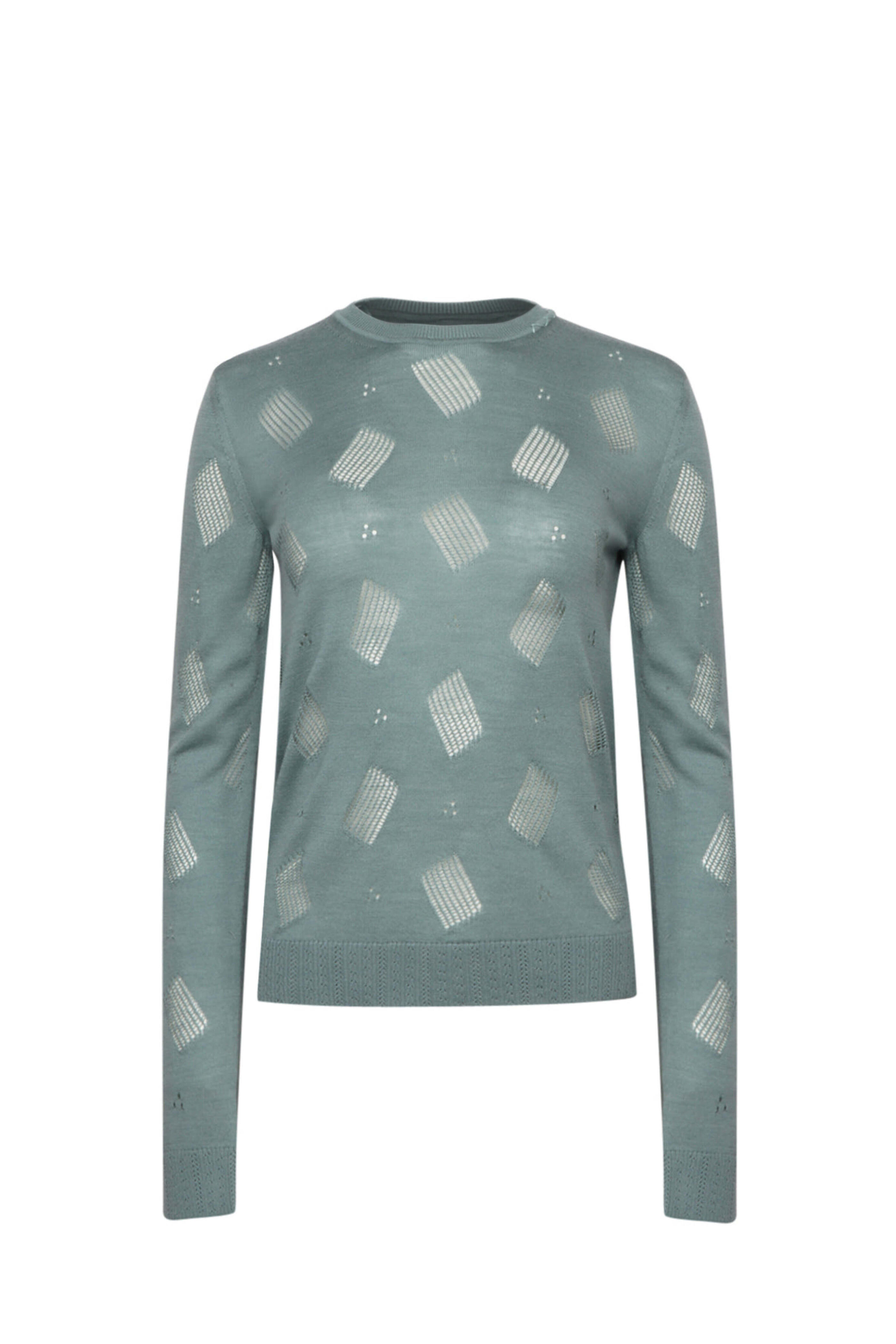 Marni - Gray Blue Crewneck Perforated Sweater