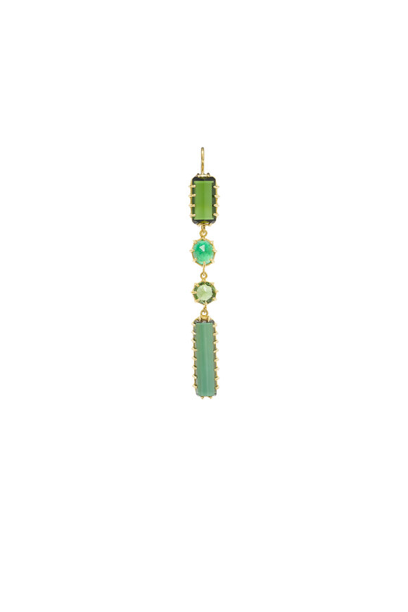 Renee Lewis 18k Yellow Gold Emerald & Green Tourmaline Earring - view 2
