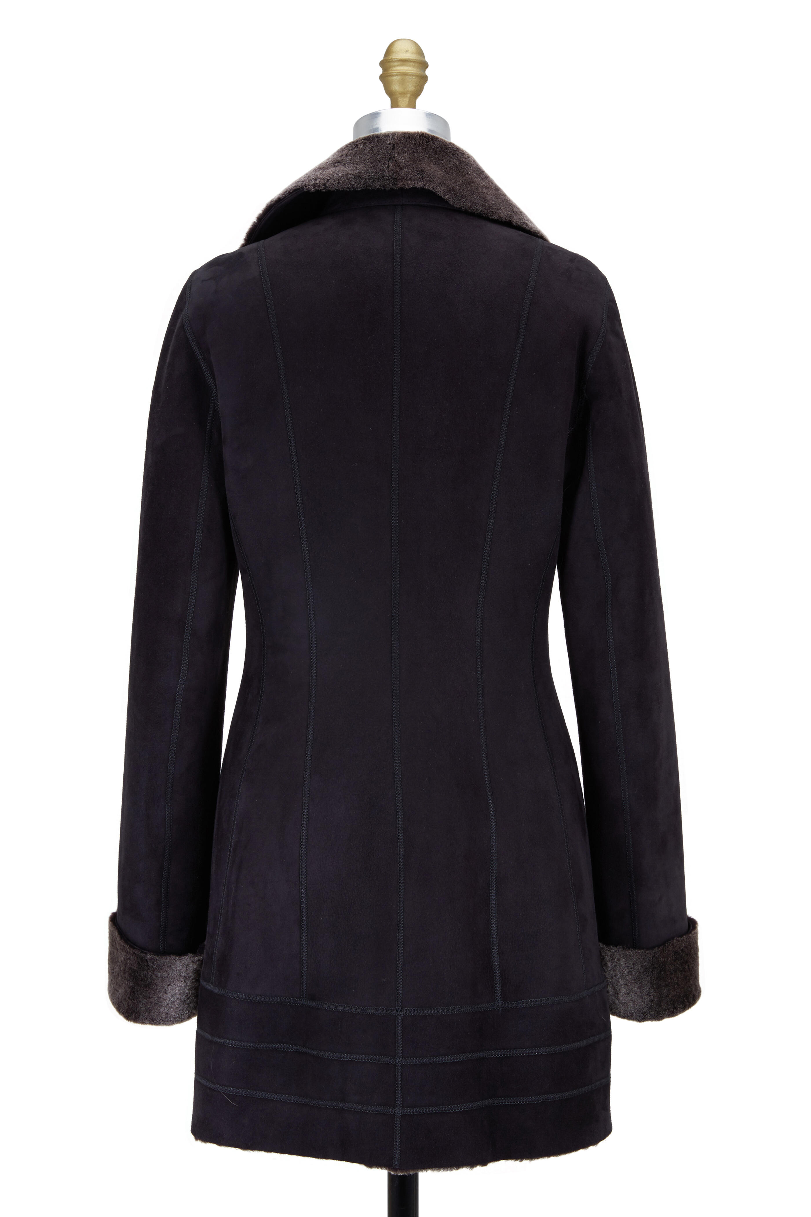 Viktoria Stass - Black Brisa Shearling Notched Collar Coat
