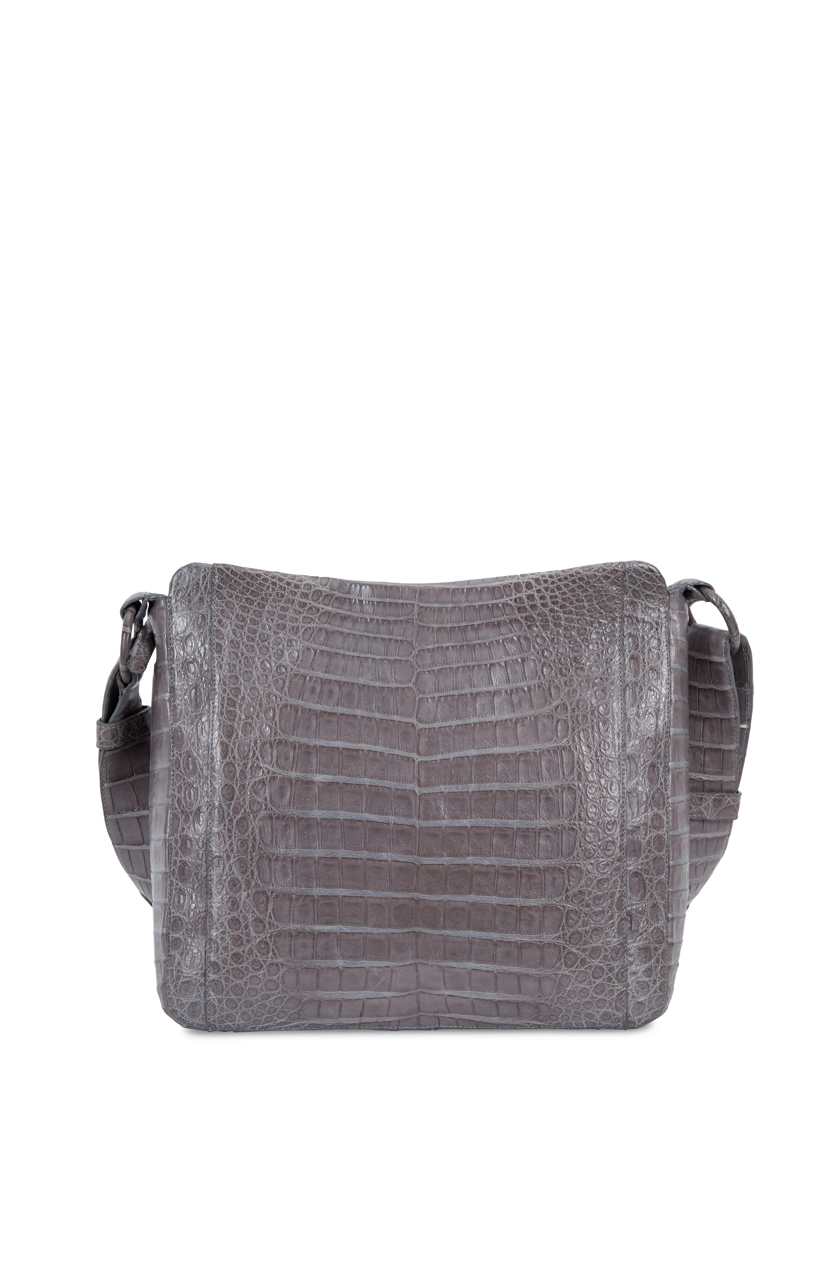 Nancy Gonzalez - Light Gray Crocodile Convertible Hobo Bag