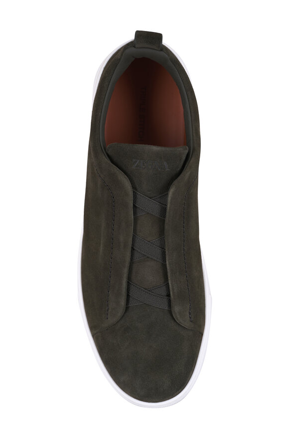 Zegna Triple Stitch Olive Green Suede Sneaker - view 3