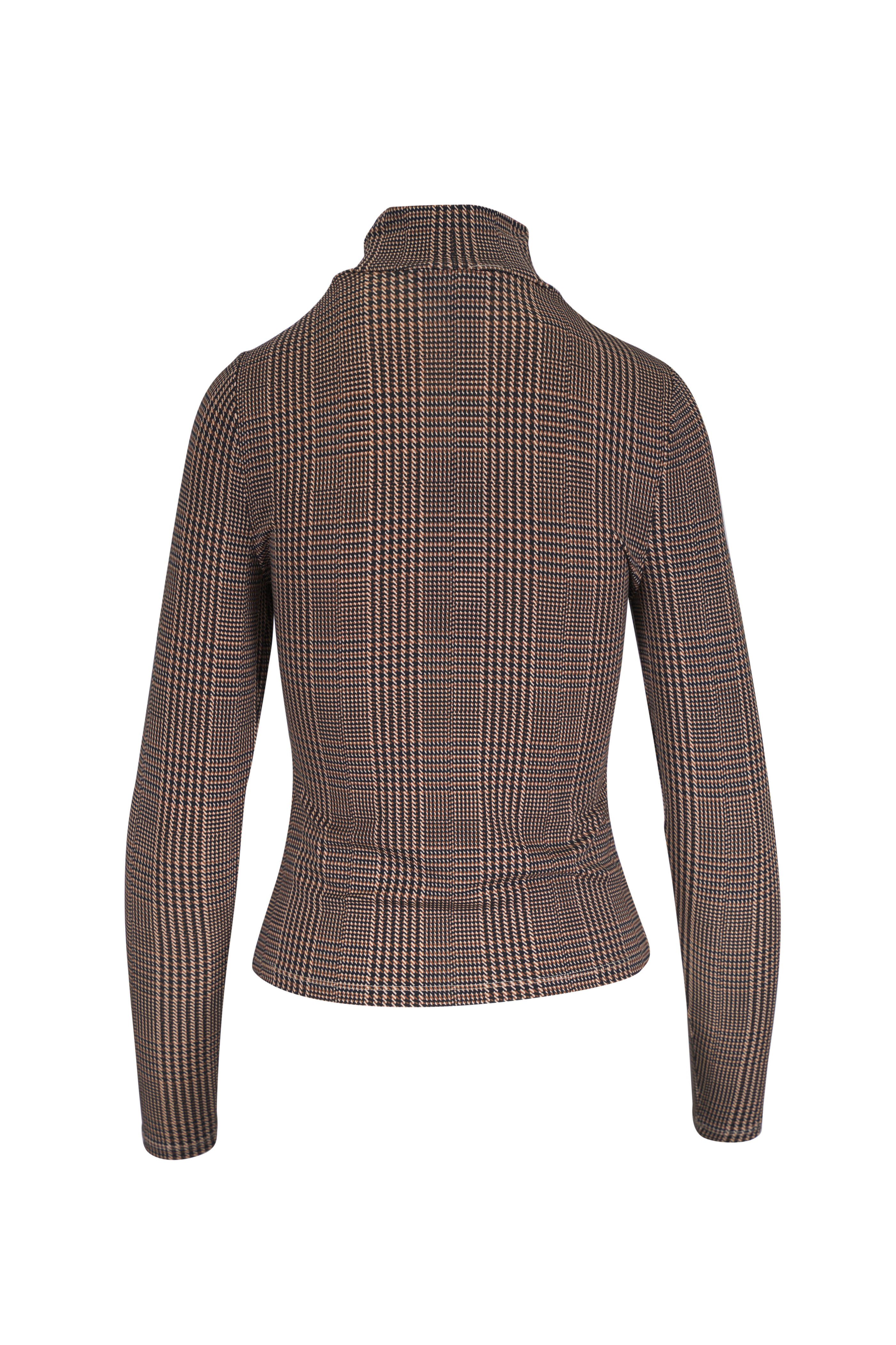 Veronica Beard - Nate Dark Acorn Multi Houndstooth Mock Neck Top