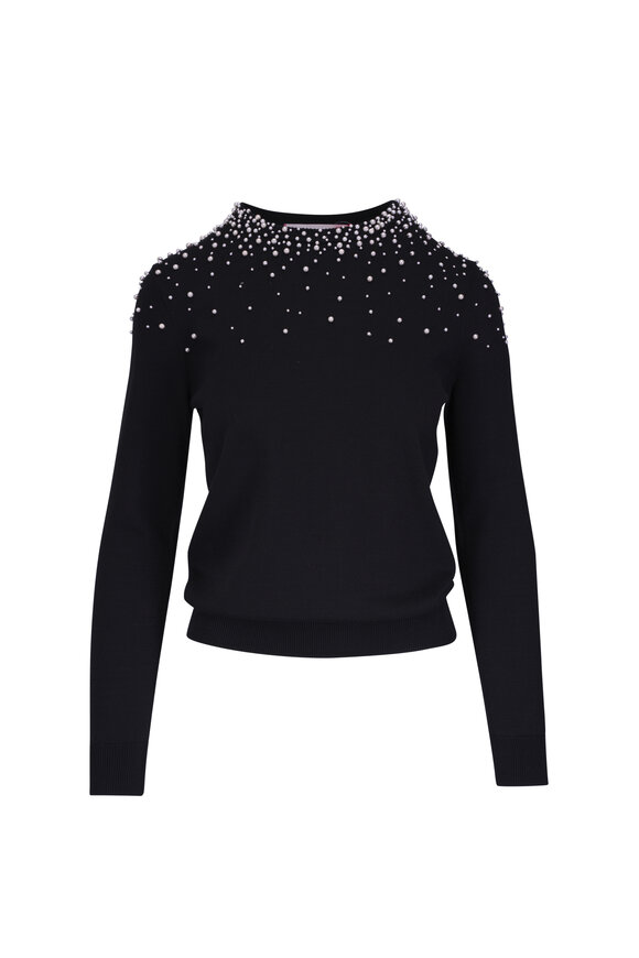 Carolina Herrera Black Pearl Embroidered Sweater