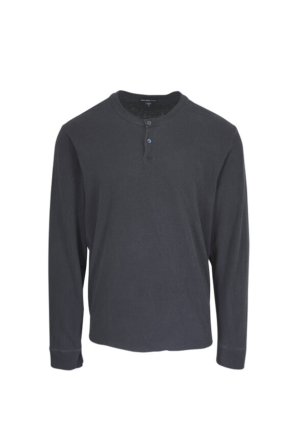 James Perse Blue Noir Cotton Long Sleeve Henley - view 1