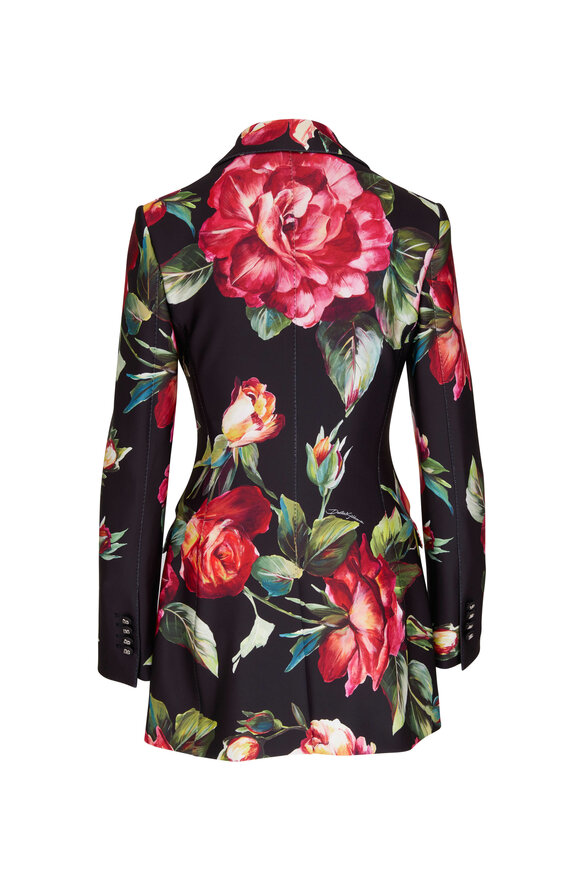 Dolce & Gabbana - Turlington Black & Red Rose Print Jersey Blazer