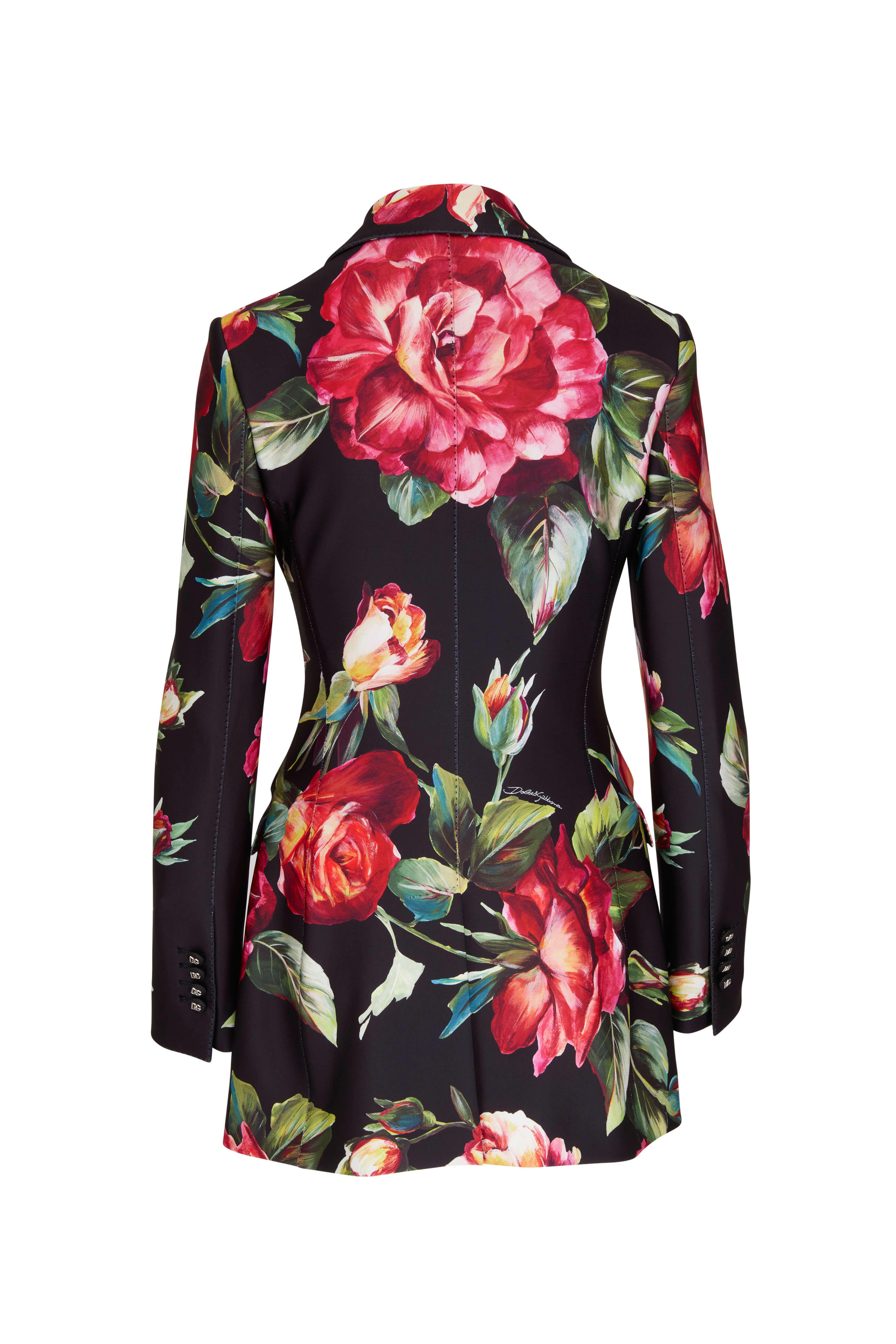 Kirkegård hul Reproducere Dolce & Gabbana - Turlington Black & Red Rose Print Jersey Blazer