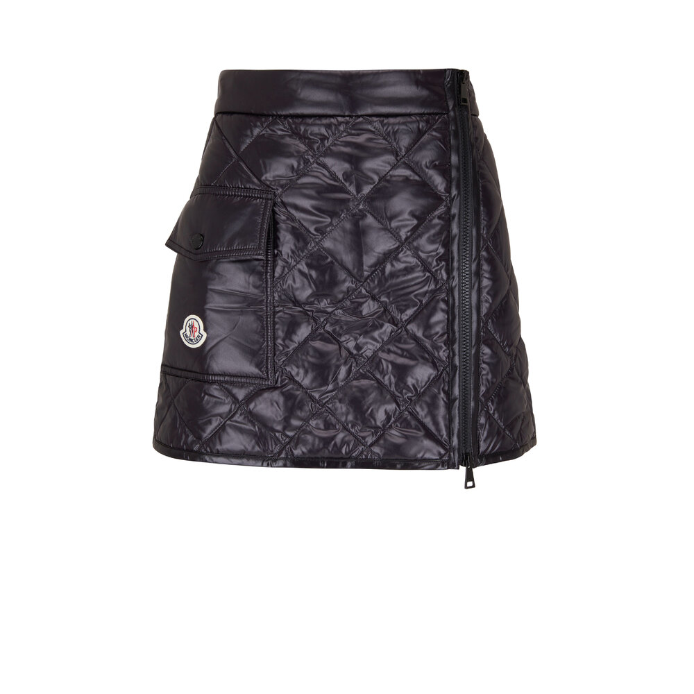 【関税&送料込み】Moncler Black Polyester Skirt Moncler - Black Puffer Diamond Quilted Mini Skirt