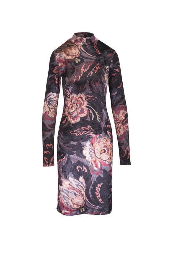 Etro Gray Multi Velvet Print Midi Dress