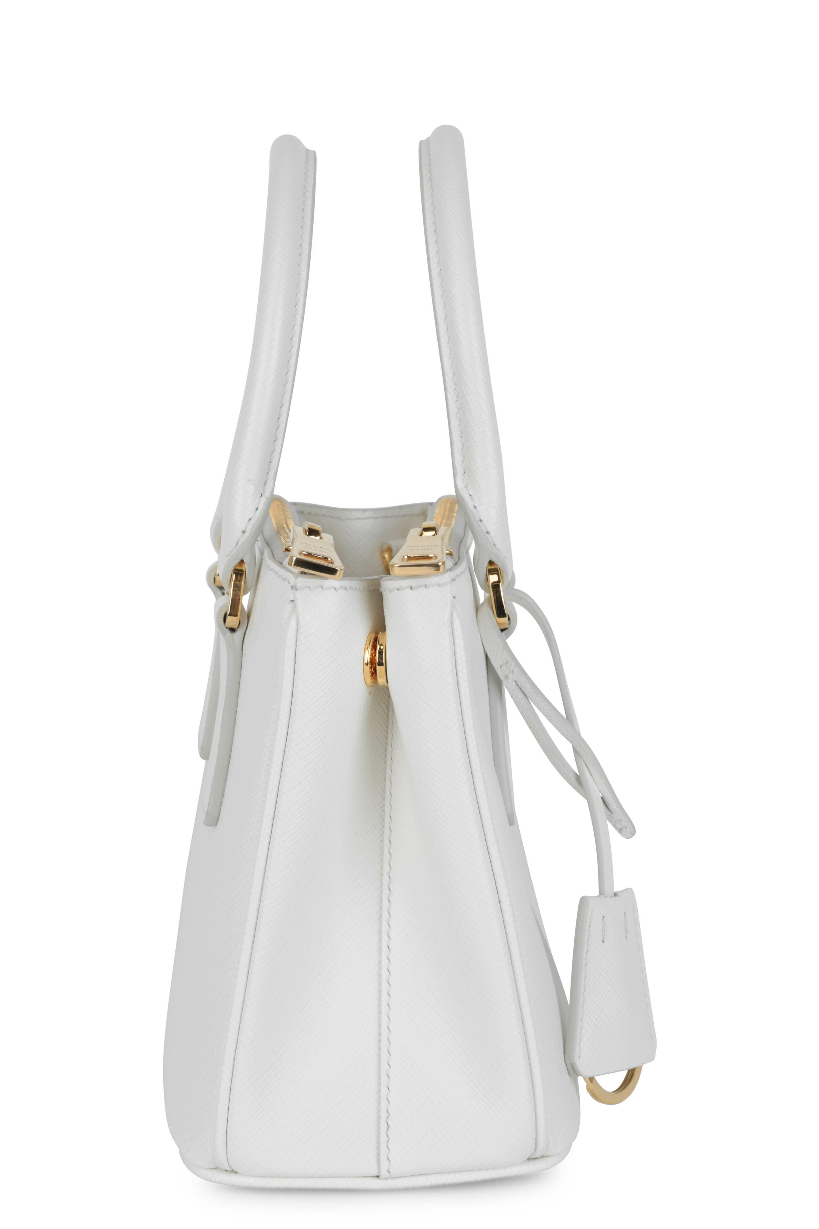 Prada Double Saffiano Leather Mini Bag, Women, White/Black