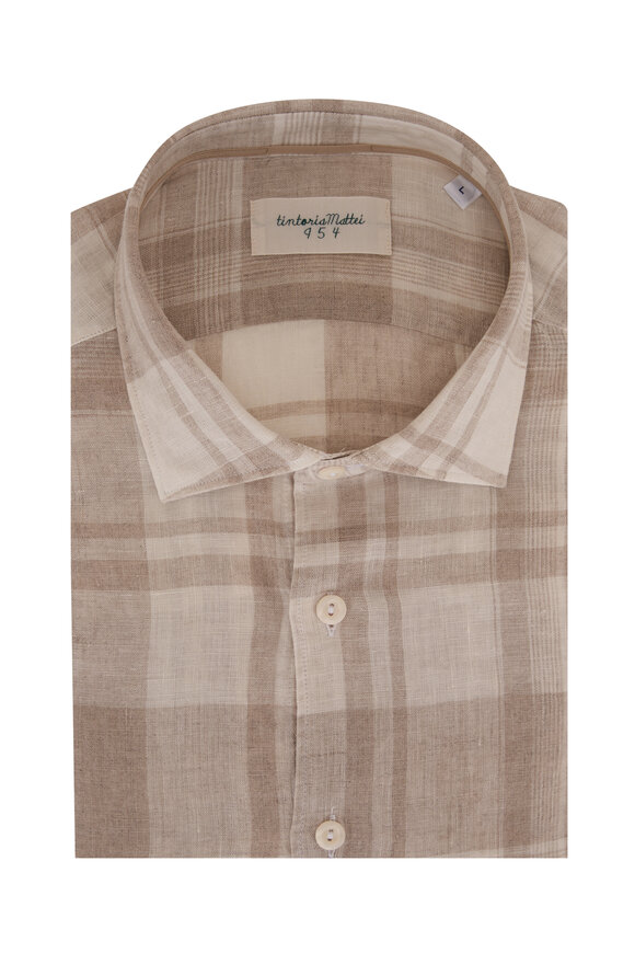 Tintoria Tan Check Linen Sport Shirt