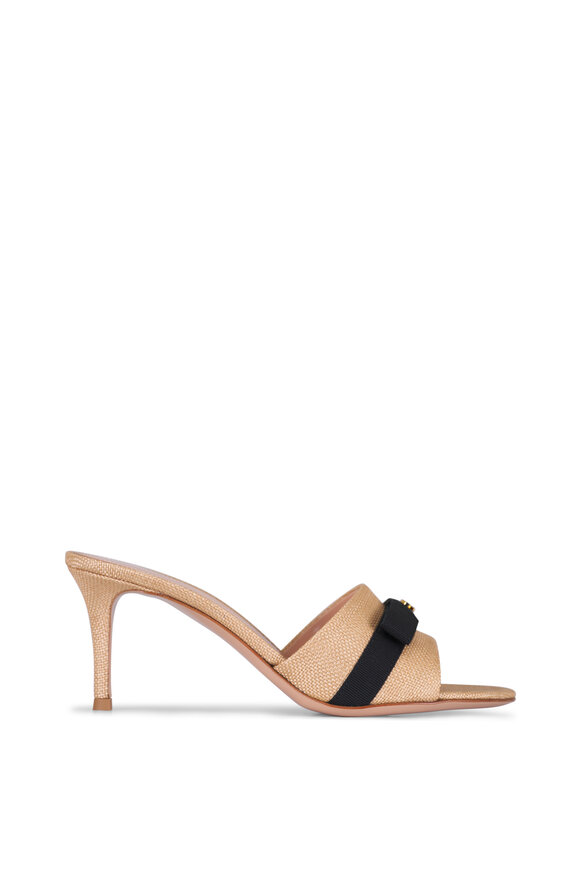 Gianvito Rossi Minou Linen & Black Leather Heel Sandal, 70mm - view 3