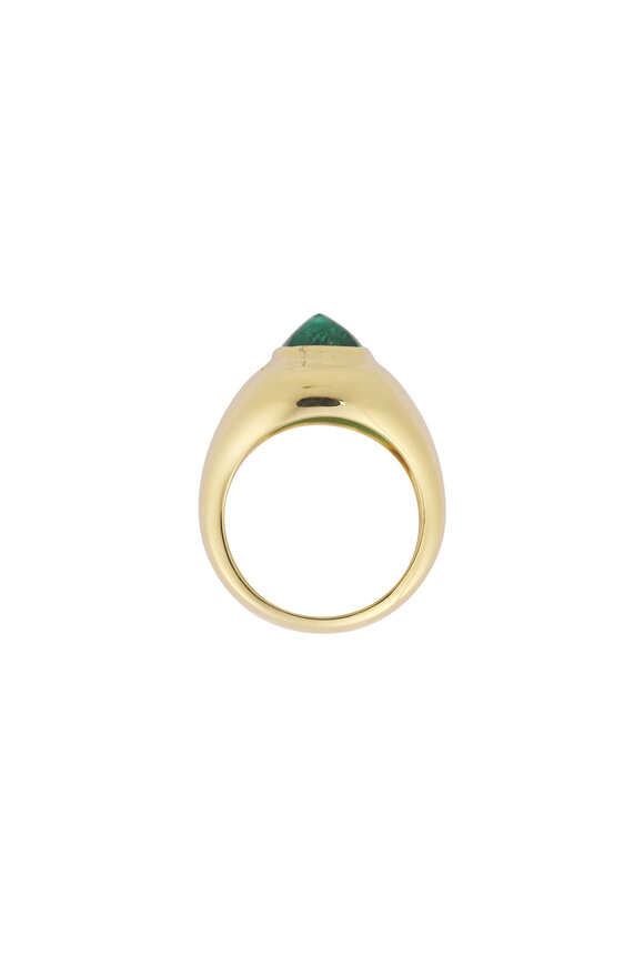 Lauren K 18k Yellow Gold Sugerloaf Emerald Signet Ring - view 2