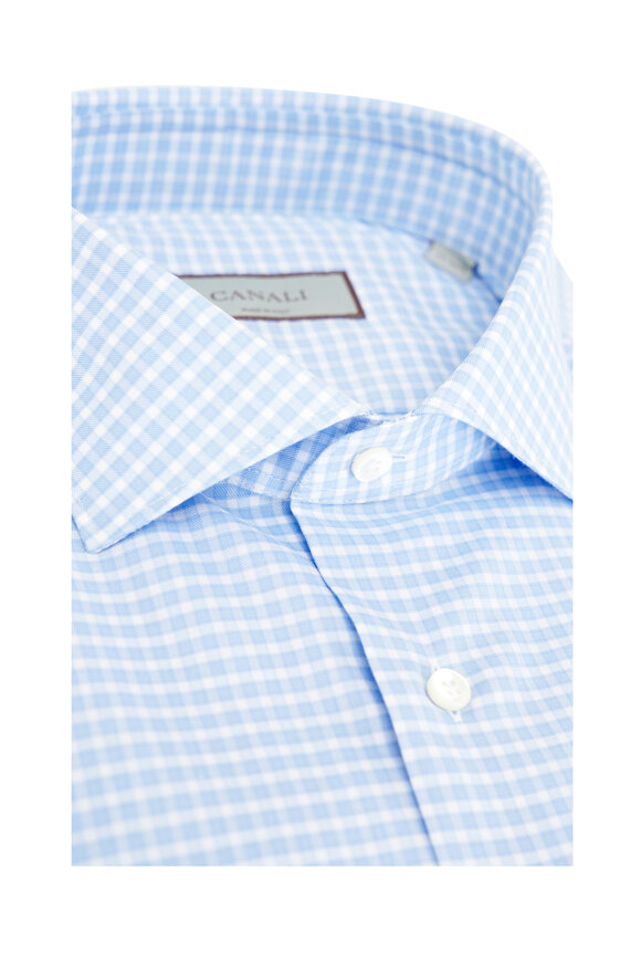 Canali - Light Blue & White Check Cotton Dress Shirt