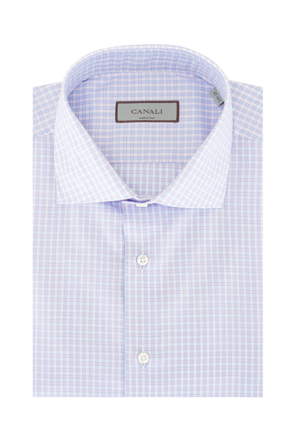 Canali Blue & Pink Check Cotton Sport Shirt