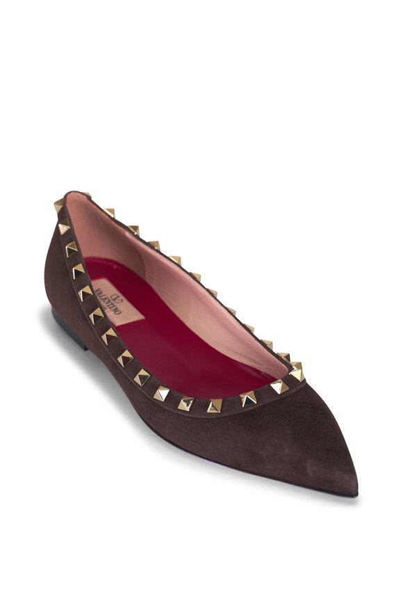 Valentino Garavani Havana Brown Suede Rockstud Ballet Flat - view 1