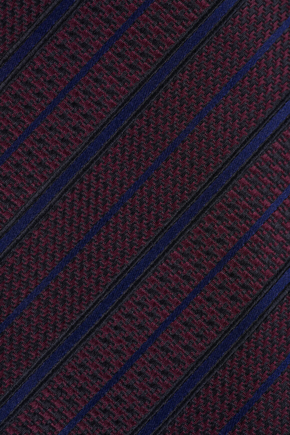 Zegna Dark Burgundy Striped Necktie - view 2