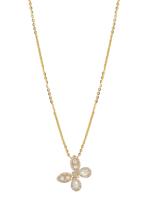 Kai Linz Yellow Gold Rose Cut Diamond Butterfly Necklace