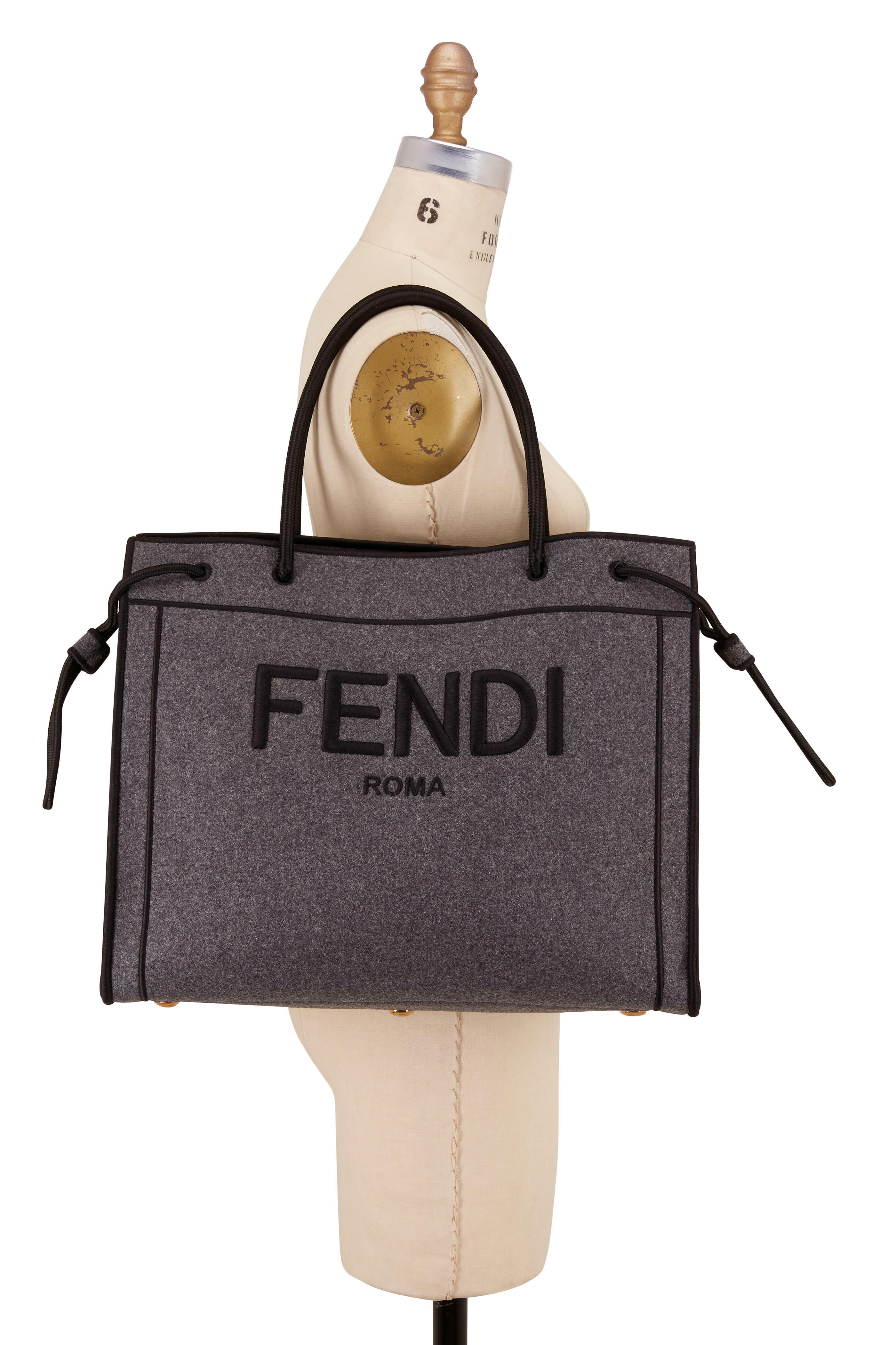 Fendi - Gray & Black Flannel Logo Shopper Tote