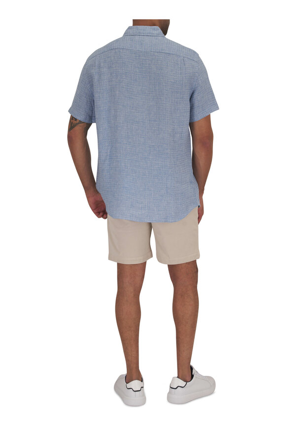 Faherty Brand - Blue Basketweave Linen Short Sleeve Button Down