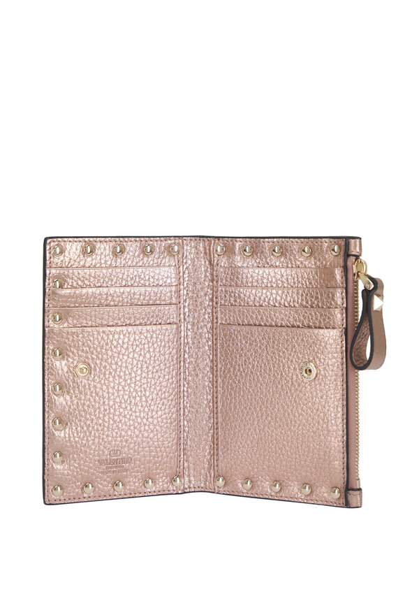 Valentino Garavani Rose Gold Rockstud Laminated Leather Cardholder - view 4