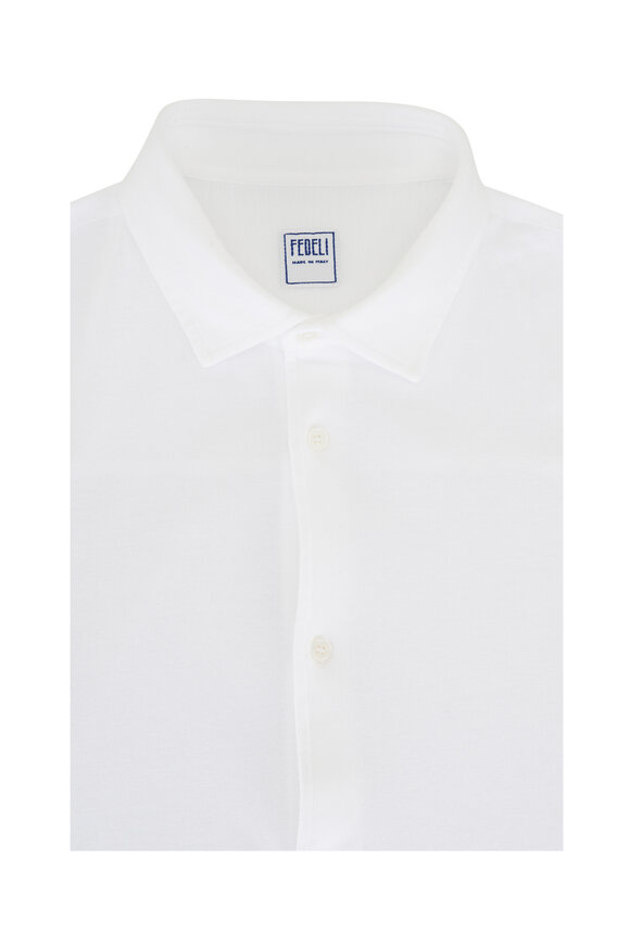 Fedeli Solid White Cotton Sport Shirt