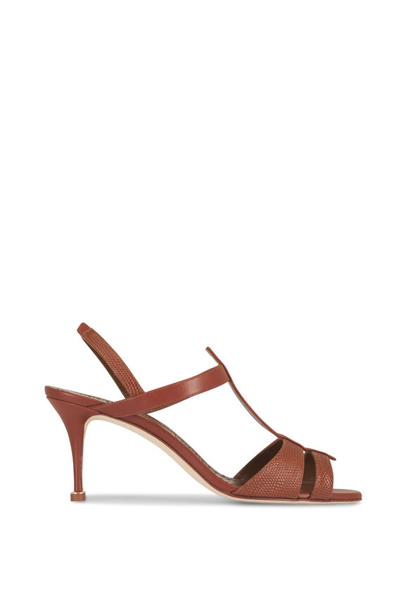 Manolo Blahnik Retauxlo Medium Brown Leather Sandal, 70mm - view 3