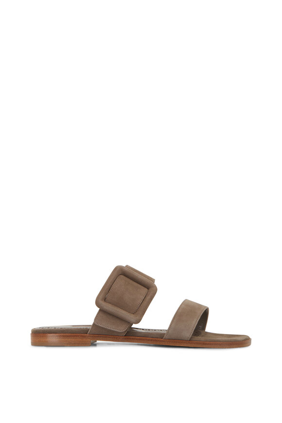 Manolo Blahnik - Tituba Flat Light Brown Suede Buckle Sandal