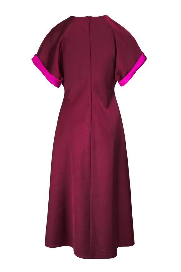 Carolina Herrera - Currant Short Sleeve Bias Cut Midi Dress