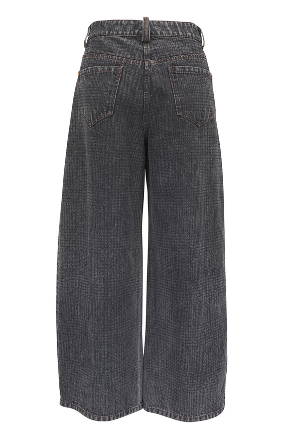 Brunello Cucinelli Charcoal Gray Prince Of Wales Wide Barrel Leg Jean - view 3