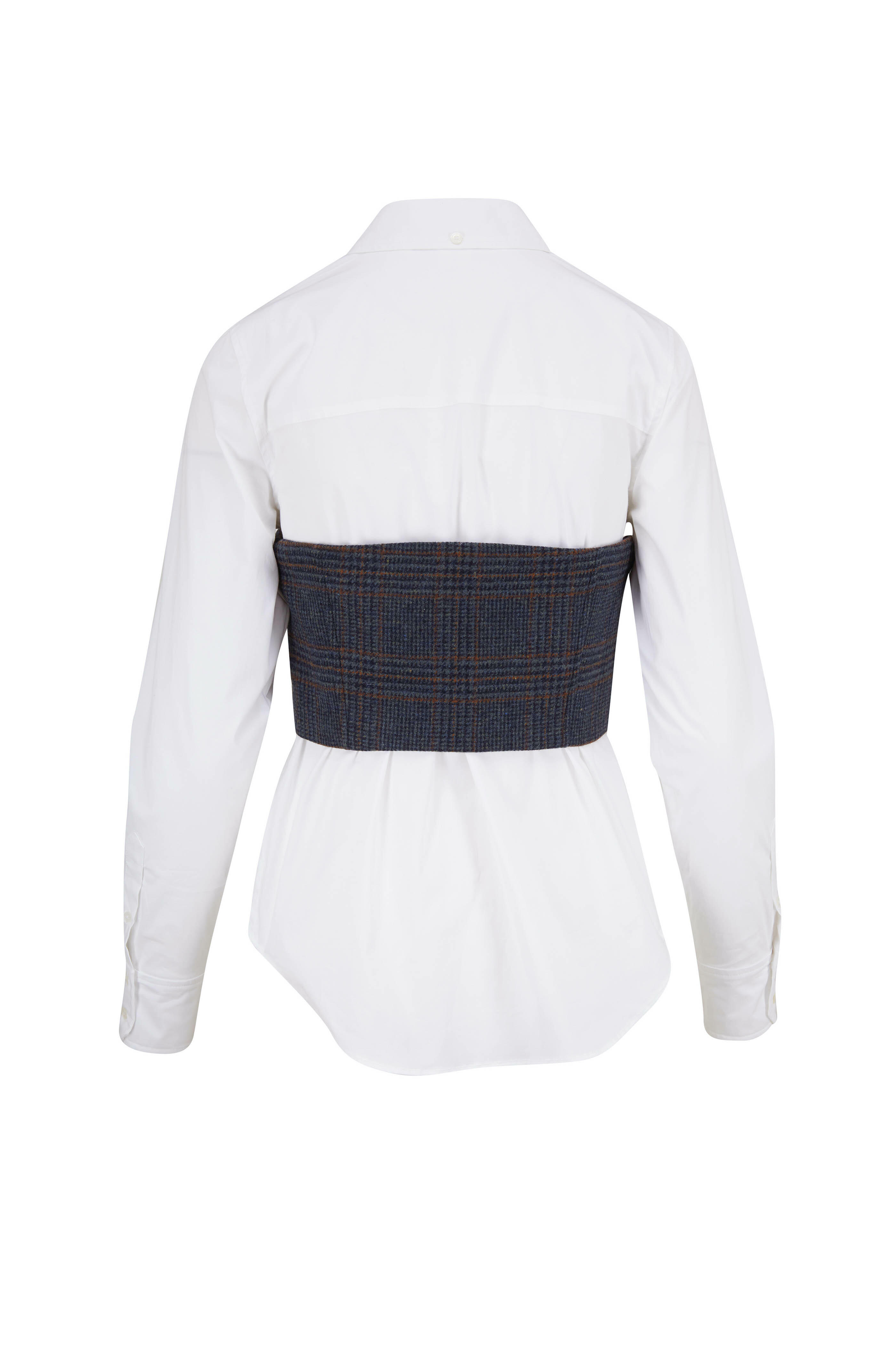 Veronica Beard - Miki White & Plaid Bustier Button Down Blouse