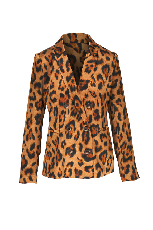 L'Agence Colin Double Breasted Leopard Print Blazer 