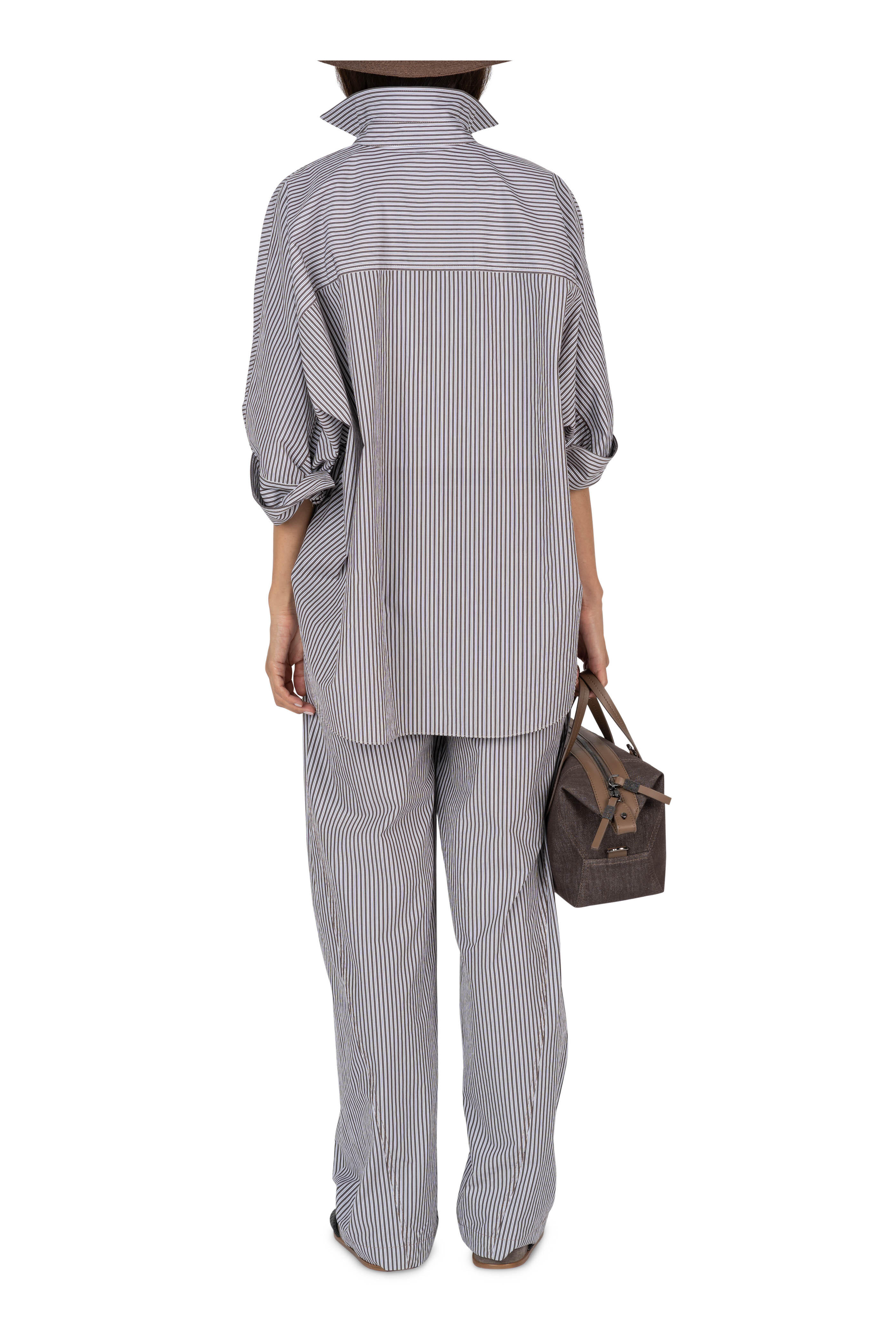 Brunello Cucinelli - White & Chocolate Stripe Cotton Cargo Pant
