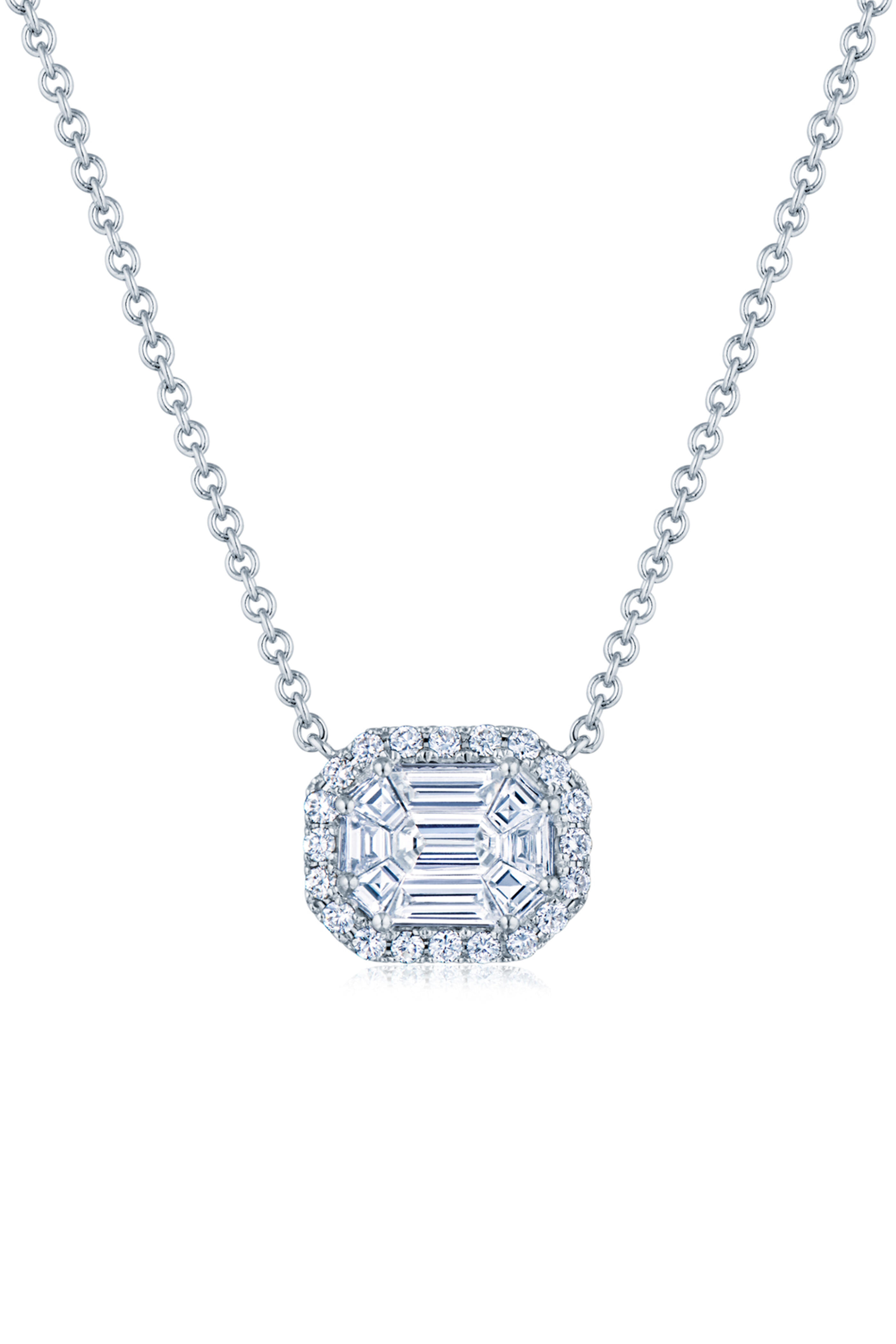 Kwiat - Sunburst Emerald Cut Diamond Pendant Necklace