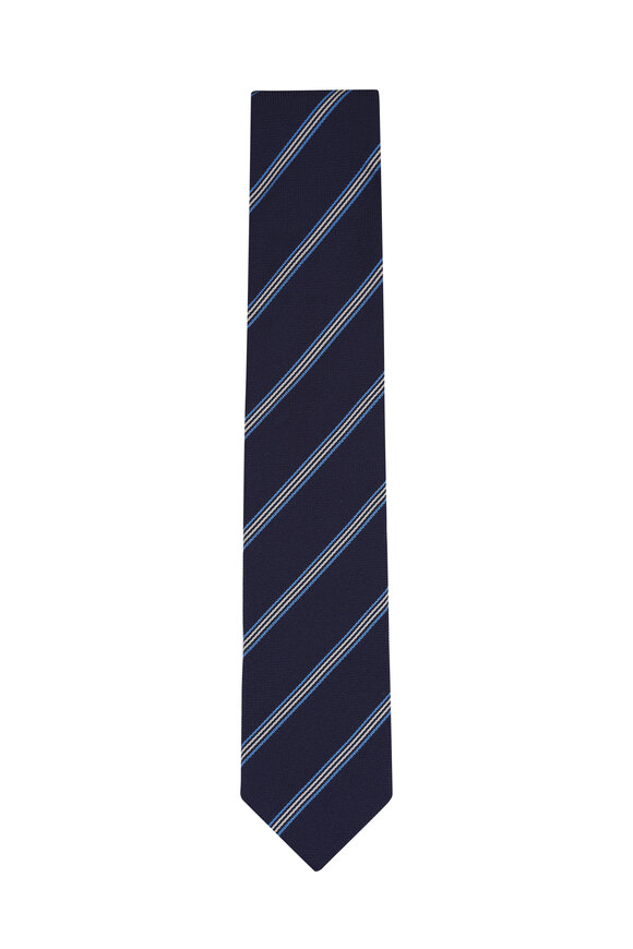 Eton Navy Stripe Woven Silk Necktie