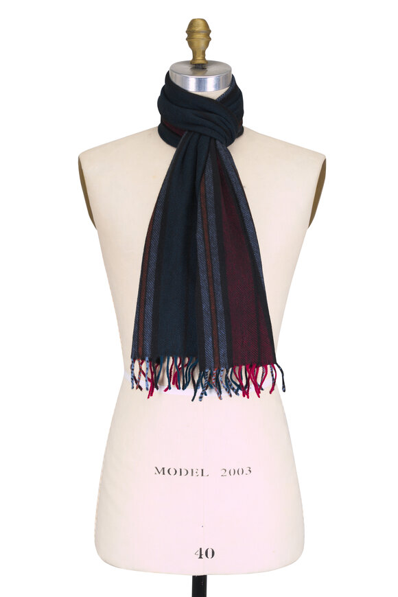 Chelsey Imports Dark Blue Multicolor Stripe Cashmere Scarf - view 1