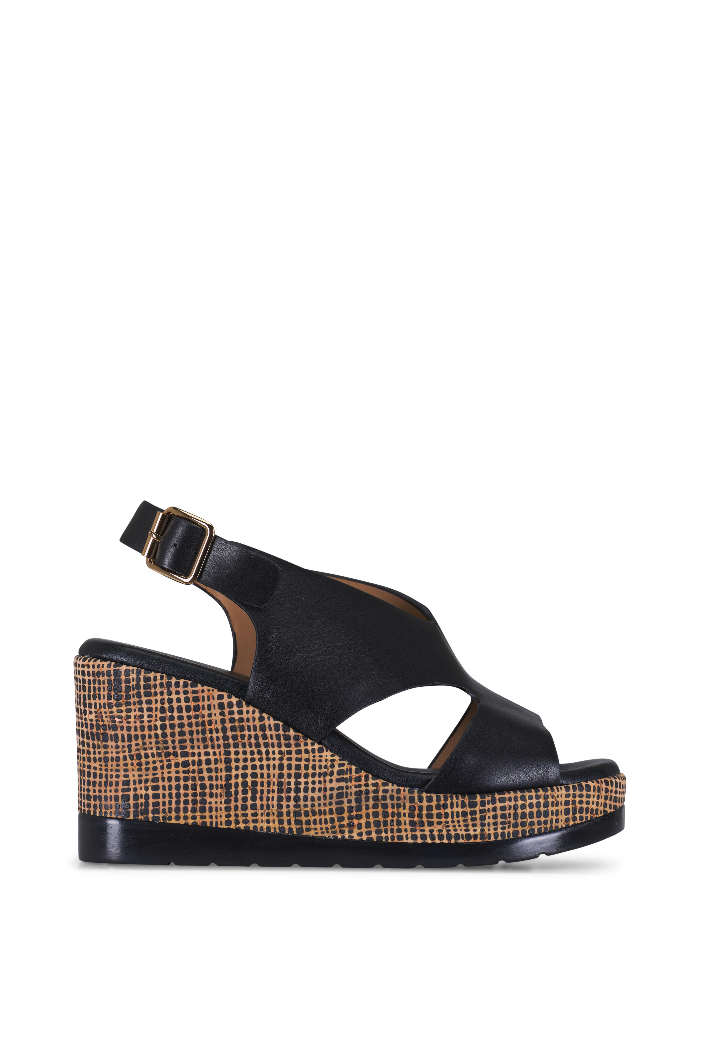 Ron White - Dacota Onyx Leather Wedge Sandal, 80mm