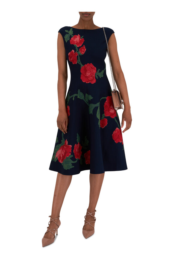 Carolina Herrera - Midnight Bateau Fit & Flare Midi Dress 