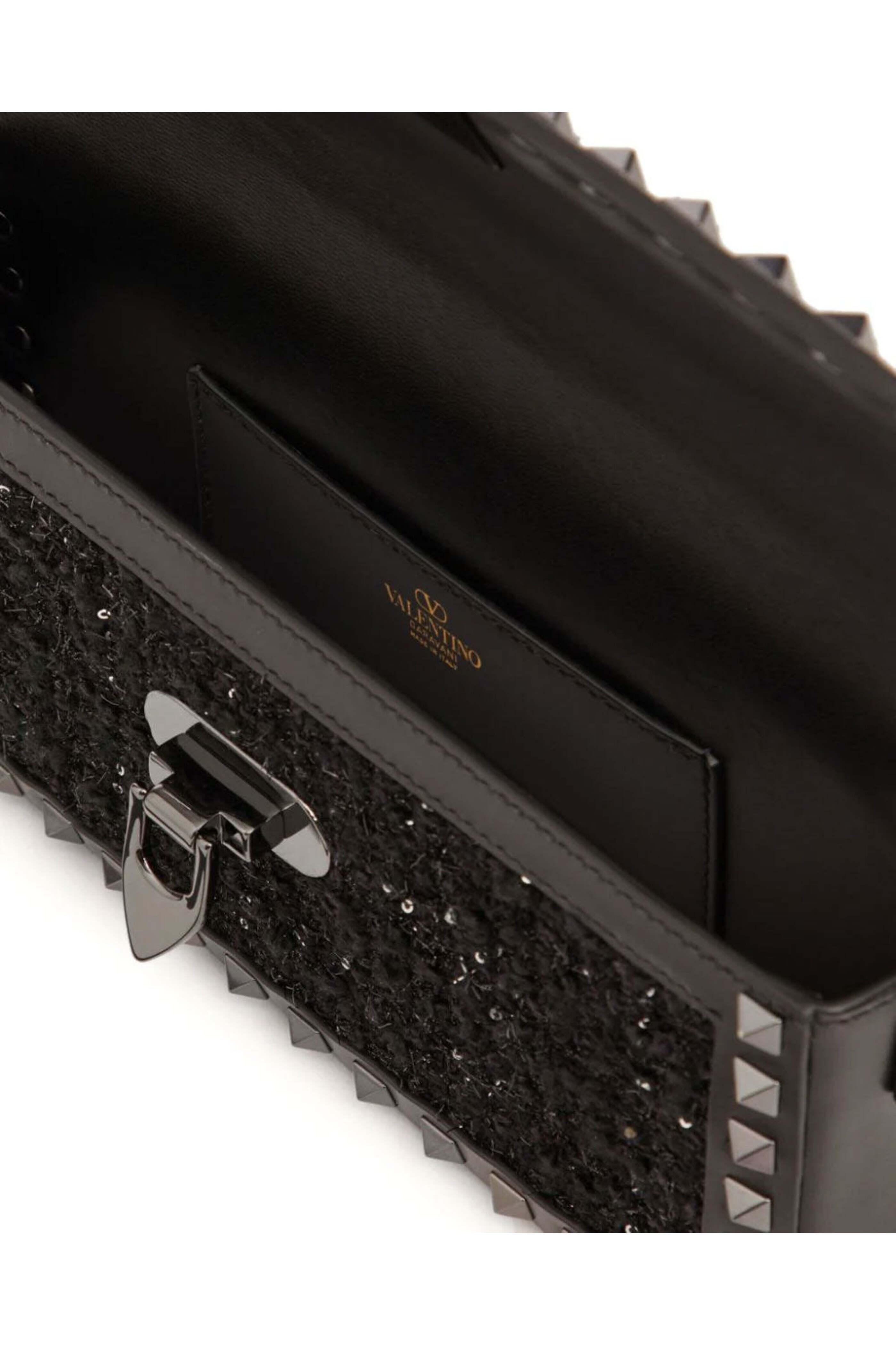 Valentino Garavani - Rockstud Tweed Shoulder Bag in Black