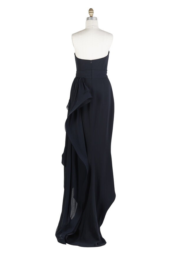 Reem Acra - Navy Blue Silk Ruffle Gown 